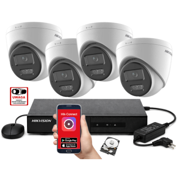ZESTAW MONITORINGU IP HikVision 6MPx – 4 Kamery Kopułkowe, Dysk 1TB, PoE, Zdalny Dostęp