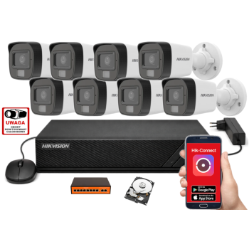 ZESTAW MONITORINGU IP HikVision 4MPx – 8 Kamer Tubowych, Dysk 1TB, PoE, Zdalny Dostęp