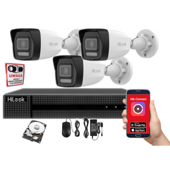 ZESTAW MONITORINGU IP HiLook NVR-4CH-4MP/4P + 3x IPCAM-B4-30DL 4MPX 2.8mm IR30 1TB