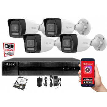 ZESTAW MONITORINGU IP HiLook NVR-4CH-4MP/4P + 4x IPCAM-B4-30DL 4MPX 2.8mm IR30 1TB