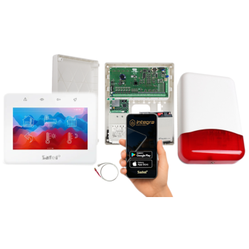 ZESTAW ALARMOWY SATEL INTEGRA 128 + INT-TSG2R-W + OPU-3P + AWT682 + 17Ah + MODUŁ GSM LTE + SYRENA TI700
