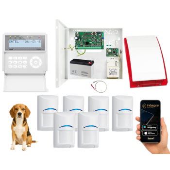 ZESTAW ALARMOWY SATEL INTEGRA 32 INT-GSM INT-KLCD-W 6x BOSCH PET SP-4001R