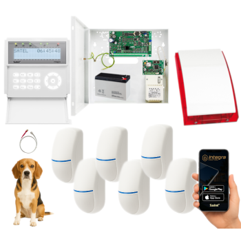 ZESTAW ALARMOWY SATEL INTEGRA 32 INT-GSM INT-KLCD-W 6x BINGO Bingo Plus 15kg + SP-4001R