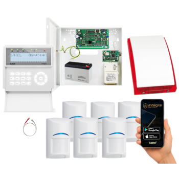 ZESTAW ALARMOWY SATEL INTEGRA 32 INT-GSM INT-KLCD-W 6x BOSCH SP-4001R