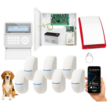 ZESTAW ALARMOWY SATEL INTEGRA 32 INT-GSM LTE INT-KLCD-W 7x BINGO Plus 15kg + SP-4001R