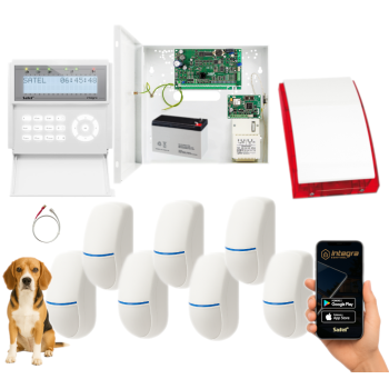 ZESTAW ALARMOWY SATEL INTEGRA 32 INT-GSM INT-KLCD-W 7x BINGO Plus 15kg + SP-4001R