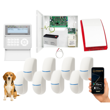 ZESTAW ALARMOWY SATEL INTEGRA 32 + INT-GSM LTE INT-KLCD-W 8x BINGO Plus 15kg + SP-4001R