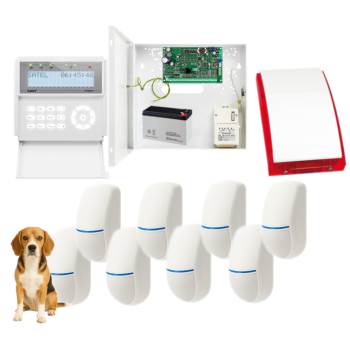 ZESTAW ALARMOWY SATEL INTEGRA 32 INT-KLCD-W 8x BINGO Plus 15kg + SP-4001R