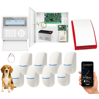 ZESTAW ALARMOWY SATEL INTEGRA 32 + INT-GSM INT-KLCD-W 8x BINGO Plus 15kg + SP-4001R
