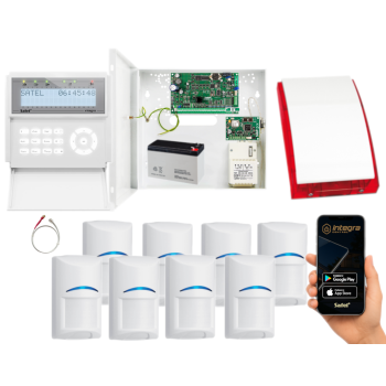 ZESTAW ALARMOWY SATEL INTEGRA 32 INT-GSM INT-KLCD-W 8x BOSCH SP-4001R