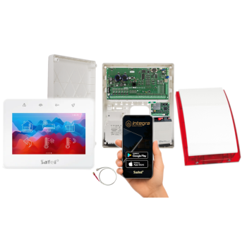 ZESTAW ALARMOWY SATEL INTEGRA 256 PLUS  + INT-TSG2R-W + OPU-3P + AWT800 + 17Ah + MODUŁ GSM LTE + SP-4001R