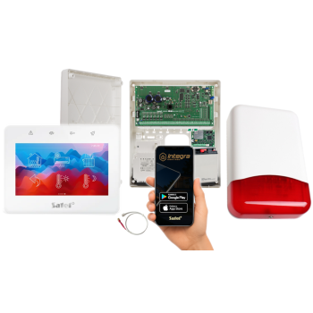 ZESTAW ALARMOWY SATEL INTEGRA 256 PLUS  + INT-TSG2R-W + OPU-3P + AWT800 + 17Ah + MODUŁ GSM LTE + TI700