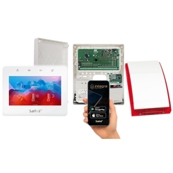 ZESTAW ALARMOWY SATEL INTEGRA 64 + INT-TSG2R-W + OPU-3P + AWT682 + 17Ah + MODUŁ GSM LTE + SYRENA SP-4001R