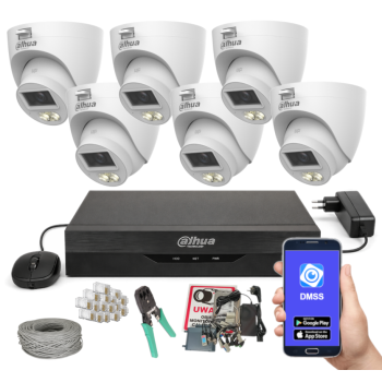 ZESTAW MONITORINGU DAHUA 5Mpx - 6 Kamer Kopułkowych, Dysk 1TB, IR+LED, Zdalny dostęp, Akcesoria
