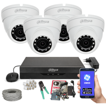 ZESTAW MONITORINGU DAHUA 8Mpx - 4 Kamery Kopułkowe, Dysk 1TB, IR, Zdalny dostęp, Akcesoria
