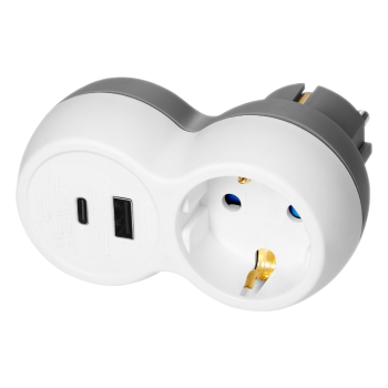ROZGAŁĘŹNIK 2P+Z 2x USB ORNO OR-AE-13302(GS) 16A SCHUKO