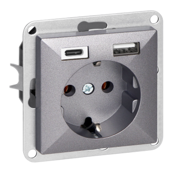 GNIAZDO POJEDYNCZE PODTYNKOWE PEARL Z ŁADOWARKĄ 2xUSB ORNO OR-OE-7705(GS)/USBAC/A IP20 5szt