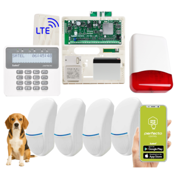 ZESTAW ALARMOWY SATEL PERFECTA 32 LTE SET + PERFECTA-RF + 4 CZUJKI BINGO Plus 15kg + PRF-LCD + TI700