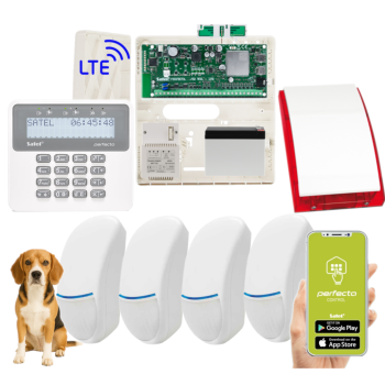 ZESTAW ALARMOWY SATEL PERFECTA 32 LTE 4 CZUJKI BINGO Plus 15kg + PRF-LCD + SP-4001R
