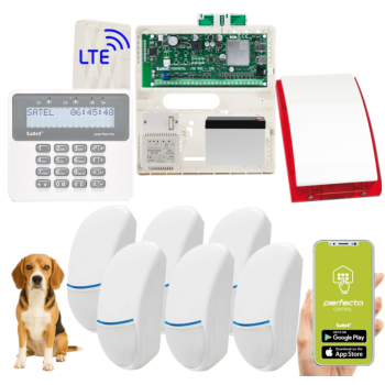 ZESTAW ALARMOWY SATEL PERFECTA 32 LTE 6 CZUJEK BINGO Plus 15kg + PRF-LCD + SP-4001R