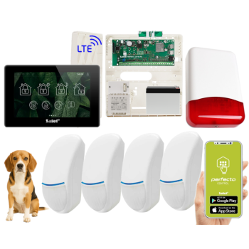 ZESTAW ALARMOWY SATEL PERFECTA 64 M + PANEL DOTYKOWY TSH2R-B + 4 CZUJKI BINGO PLUS PET 15kg + SYRENA TI700