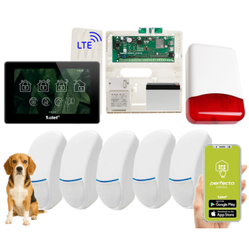 ZESTAW ALARMOWY SATEL PERFECTA 64 M + PANEL DOTYKOWY TSH2R-B + 5 CZUJEK BINGO PLUS PET 15kg + SYRENA TI700