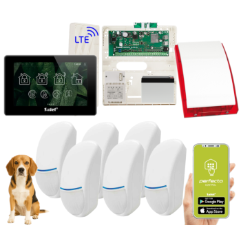 ZESTAW ALARMOWY SATEL PERFECTA 64 M + PANEL DOTYKOWY TSH2R-B + 6 CZUJEK BINGO PLUS PET 15kg + SYRENA SP-4001R
