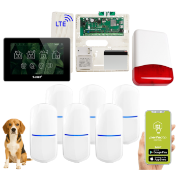 ZESTAW ALARMOWY SATEL PERFECTA 64 M + PANEL DOTYKOWY TSH2R-B + 6 CZUJEK SLIM-PIR-PET 20kg + SYRENA TI700