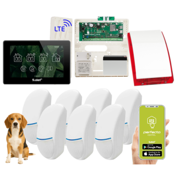 ZESTAW ALARMOWY SATEL PERFECTA 64 M + PANEL DOTYKOWY TSH2R-B + 7 CZUJEK BINGO PLUS PET 15kg + SYRENA SP-4001R