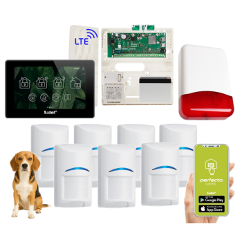 ZESTAW ALARMOWY SATEL PERFECTA 64 M + PANEL DOTYKOWY TSH2R-B + 7 CZUJEK BOSCH PET 20kg + SYRENA TI700