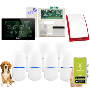 ZESTAW ALARMOWY SATEL PERFECTA 64 M + PANEL DOTYKOWY TSH2R-B + 7 CZUJEK SLIM-PIR-PET 20kg + SYRENA SP-4001R