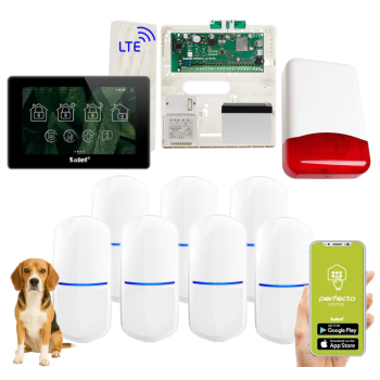 ZESTAW ALARMOWY SATEL PERFECTA 64 M + PANEL DOTYKOWY TSH2R-B + 7 CZUJEK SLIM-PIR-PET 20kg + SYRENA TI700