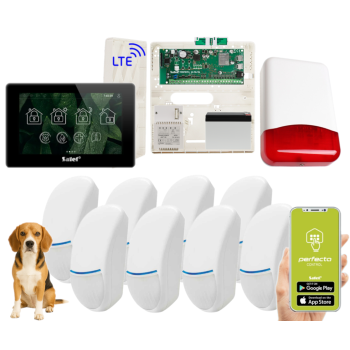 ZESTAW ALARMOWY SATEL PERFECTA 64 M + PANEL DOTYKOWY TSH2R-B + 8 CZUJEK BINGO PLUS PET 15kg + SYRENA TI700