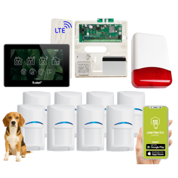 ZESTAW ALARMOWY SATEL PERFECTA 64 M + PANEL DOTYKOWY TSH2R-B + 8 CZUJEK BOSCH PET 20kg + SYRENA TI700