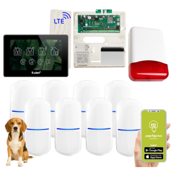 ZESTAW ALARMOWY SATEL PERFECTA 64 M + PANEL DOTYKOWY TSH2R-B + 8 CZUJEK SLIM-PIR-PET 20kg + SYRENA TI700