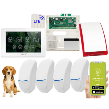 ZESTAW ALARMOWY SATEL PERFECTA 64 M + PANEL DOTYKOWY TSH2R-W + 4 CZUJKI BINGO PLUS PET 15kg + SYRENA SP-4001R