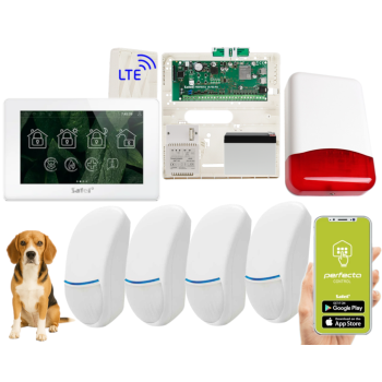 ZESTAW ALARMOWY SATEL PERFECTA 64 M + PANEL DOTYKOWY TSH2R-W + 4 CZUJKI BINGO PLUS PET 15kg + SYRENA TI700