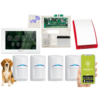 ZESTAW ALARMOWY SATEL PERFECTA 64 M + PANEL DOTYKOWY TSH2R-W + 4 CZUJKI BOSCH PET 20kg + SYRENA  SP-4001R