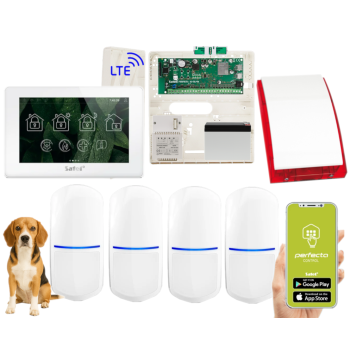 ZESTAW ALARMOWY SATEL PERFECTA 64 M + PANEL DOTYKOWY TSH2R-W + 4 CZUJKI SLIM-PIR-PET 20kg + SYRENA SP-4001R