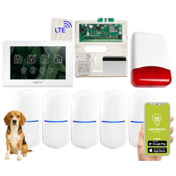 ZESTAW ALARMOWY SATEL PERFECTA 64 M + PANEL DOTYKOWY TSH2R-W + 5 CZUJEK SLIM-PIR-PET 20kg + SYRENA TI700