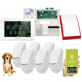 ZESTAW ALARMOWY SATEL PERFECTA 64 M + PANEL DOTYKOWY TSH2R-W + 6 CZUJEK BINGO PLUS PET 15kg + SYRENA SP-4001R