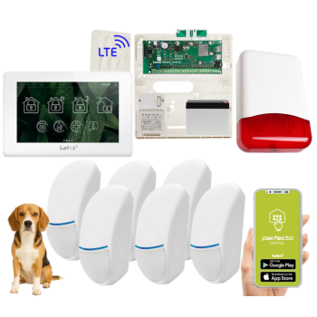 ZESTAW ALARMOWY SATEL PERFECTA 64 M + PANEL DOTYKOWY TSH2R-W + 6 CZUJEK BINGO PLUS PET 15kg + SYRENA TI700
