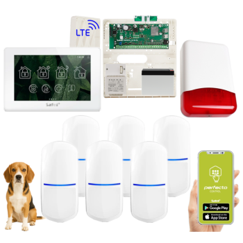 ZESTAW ALARMOWY SATEL PERFECTA 64 M + PANEL DOTYKOWY TSH2R-W + 6 CZUJEK SLIM-PIR-PET 20kg + SYRENA TI700