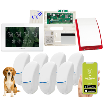 ZESTAW ALARMOWY SATEL PERFECTA 64 M + PANEL DOTYKOWY TSH2R-W + 7 CZUJEK BINGO PLUS PET 15kg + SYRENA SP-4001R