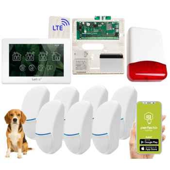 ZESTAW ALARMOWY SATEL PERFECTA 64 M + PANEL DOTYKOWY TSH2R-W + 7 CZUJEK BINGO PLUS PET 15kg + SYRENA TI700