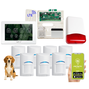 ZESTAW ALARMOWY SATEL PERFECTA 64 M + PANEL DOTYKOWY TSH2R-W + 7 CZUJEK BOSCH PET 20kg + SYRENA TI700