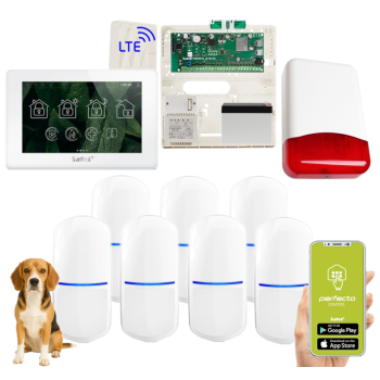 ZESTAW ALARMOWY SATEL PERFECTA 64 M + PANEL DOTYKOWY TSH2R-W + 7 CZUJEK SLIM-PIR-PET 20kg + SYRENA TI700