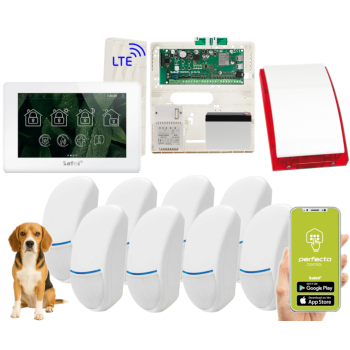 ZESTAW ALARMOWY SATEL PERFECTA 64 M + PANEL DOTYKOWY TSH2R-W + 8 CZUJEK BINGO PLUS PET 15kg + SYRENA SP-4001R
