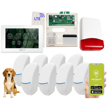 ZESTAW ALARMOWY SATEL PERFECTA 64 M + PANEL DOTYKOWY TSH2R-W + 8 CZUJEK BINGO PLUS PET 15kg + SYRENA TI700