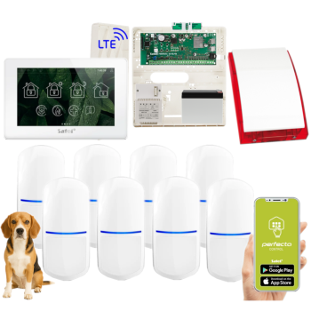 ZESTAW ALARMOWY SATEL PERFECTA 64 M + PANEL DOTYKOWY TSH2R-W + 8 CZUJEK SLIM-PIR-PET 20kg + SYRENA SP-4001R